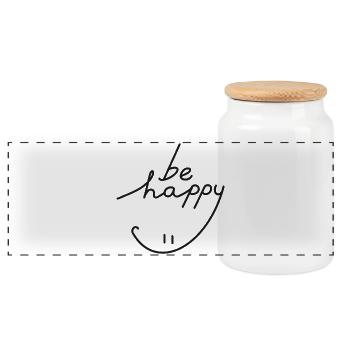 Be Happy Smile Smile Lettrage Motivation - Boîte à biscuits avec couvercle en bois - blanc - Devant