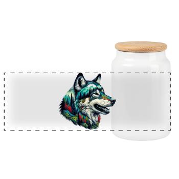 Wolf - Panorama Keksdose mit Holzdeckel - Weiß - Vorne