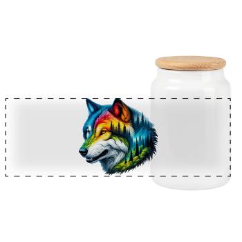 Loup - Boîte à biscuits avec couvercle en bois - blanc - Devant