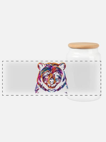 Colorful Bear Illustration - Panoramic Cookie Jar with Wooden Lid - white