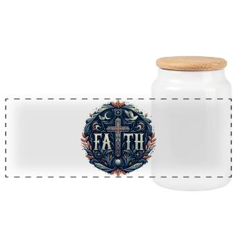 Glaube Kreuz Ornament - Panorama Keksdose mit Holzdeckel - Weiß - Vorne