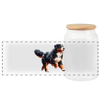 Bernese Mountain Dog Origami 3D Geometric - Panoramic Cookie Jar with Wooden Lid - white - Front