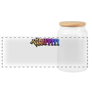Graffiti Street Art Sprayer Drawing Illustration - Panoramic Cookie Jar with Wooden Lid - white - Front