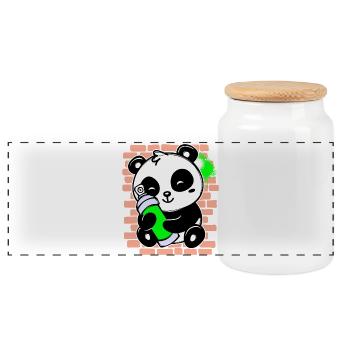 Panda Sprayer Graffiti Spray Can Street Art - Panoramic Cookie Jar with Wooden Lid - white - Front