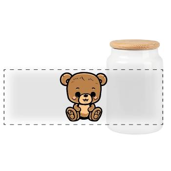 Cuddly Teddy Sitting Brown Bear - Panoramic Cookie Jar with Wooden Lid - white - Front