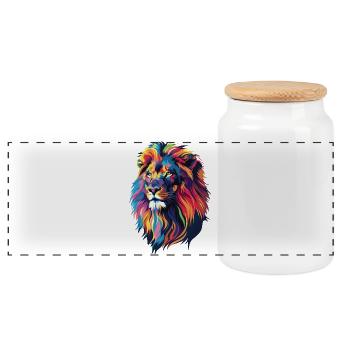 Illustration de Lion coloré - Boîte à biscuits avec couvercle en bois - blanc - Devant