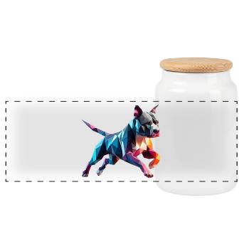 chien Staffordshire bull terrier origami 3d - Boîte à biscuits avec couvercle en bois - blanc - Devant