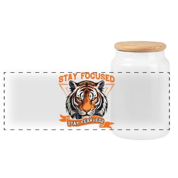 Stay Focused, Stay Fearless - Panoramic Cookie Jar with Wooden Lid - white - Front