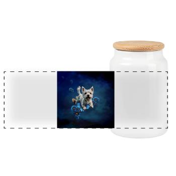 Sweet little West Highland with flowers - Panoramic Cookie Jar with Wooden Lid - white - Front