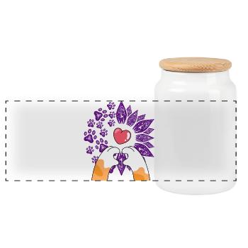 Herz in Blumen und Pfoten - Panorama Keksdose mit Holzdeckel - Weiß - Vorne