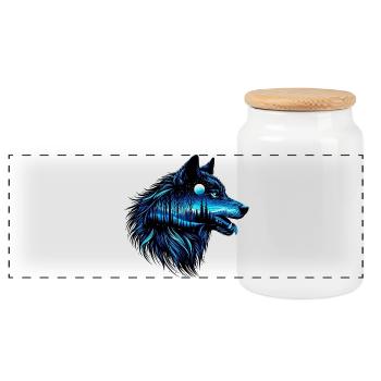 Wolf - Panorama Keksdose mit Holzdeckel - Weiß - Vorne