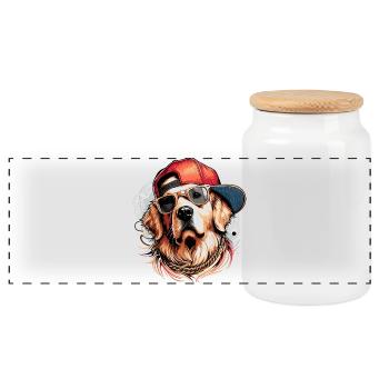 Cool Golden Retriever Dog Sunglasses Gift - Panoramic Cookie Jar with Wooden Lid - white - Front