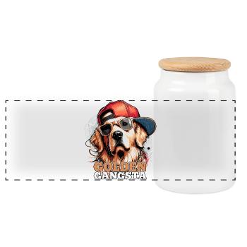 Golden Gangsta Cooler Golden Retriever cadeau - Boîte à biscuits avec couvercle en bois - blanc - Devant