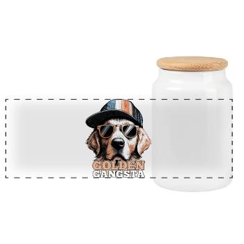 Golden Gangsta Cooler Golden Retriever Geschenk - Panorama Keksdose mit Holzdeckel - Weiß - Vorne