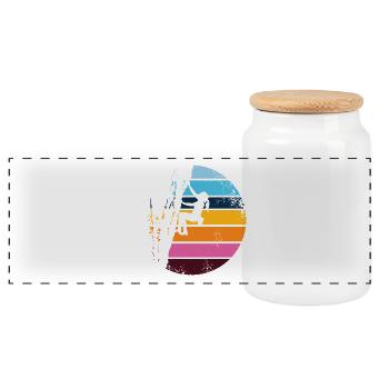 Girl climbs on rock, outdoor silhouette retro - Panoramic Cookie Jar with Wooden Lid - white - Front