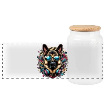 Cool German Shepherd Dog Sunglasses Gift - Panoramic Cookie Jar with Wooden Lid - white - Front