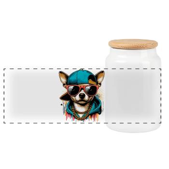 Cool Chihuahua Dog Sunglasses Gift - Panoramic Cookie Jar with Wooden Lid - white - Front