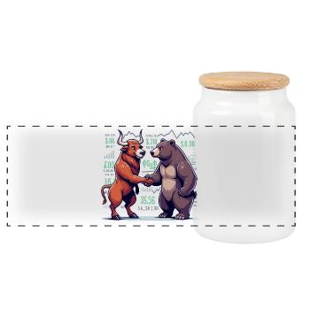 Finanzen Aktien Stier Bär Wallstreet Geschenk - Panorama Keksdose mit Holzdeckel - Weiß - Vorne