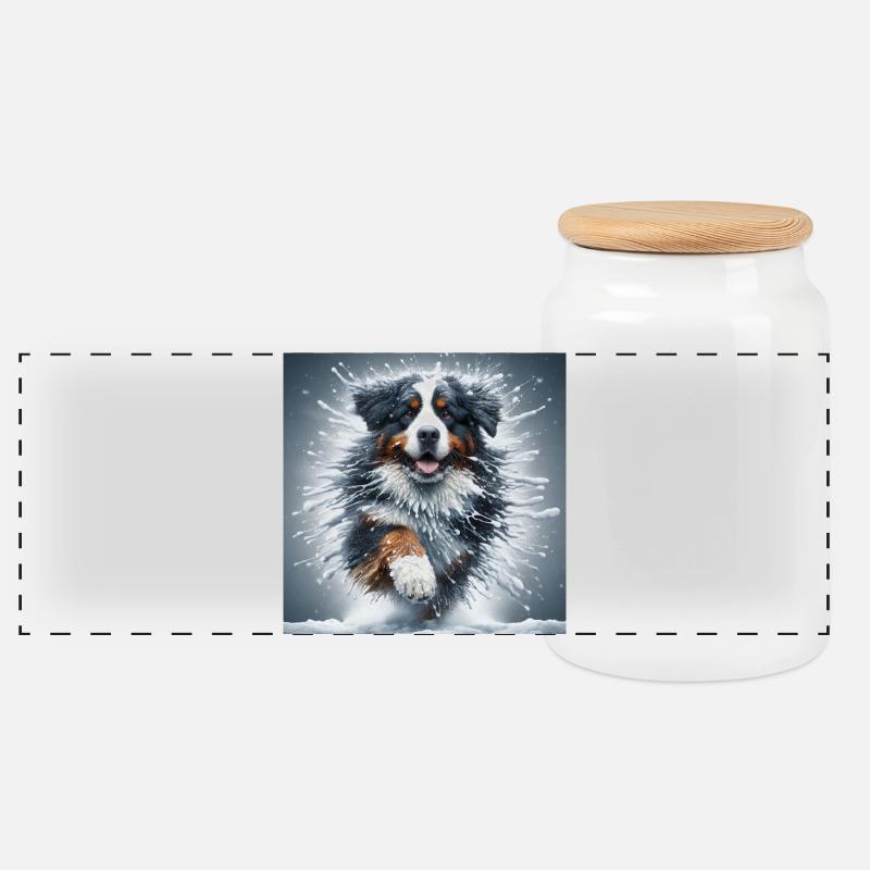Berner Sennenhund - Panorama Keksdose mit Holzdeckel - Weiß