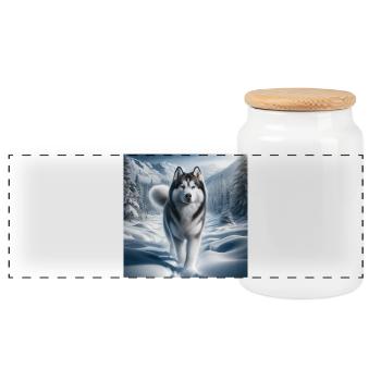 Husky - Panoramic Cookie Jar with Wooden Lid - white - Front