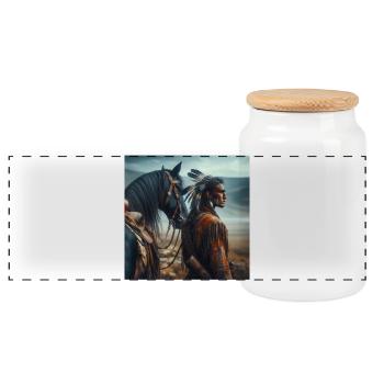 Amérindien - Boîte à biscuits avec couvercle en bois - blanc - Devant