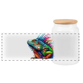 Iguana - Panoramic Cookie Jar with Wooden Lid - white - Front