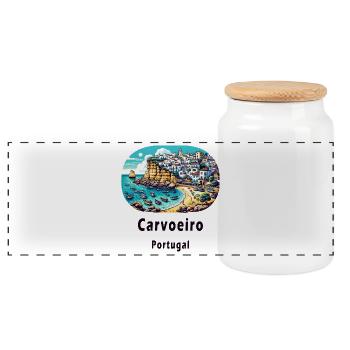Carvoeiro City Portugal Algarve Beach - Panoramic Cookie Jar with Wooden Lid - white - Front