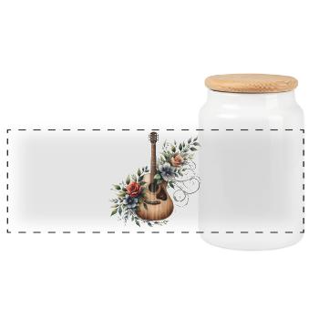 Blumen Gitarre Vintage Stil - Panorama Keksdose mit Holzdeckel - Weiß - Vorne