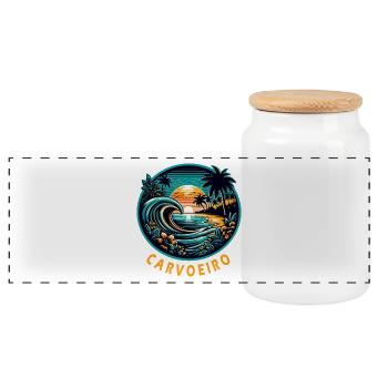 Carvoeiro Portugal Algarve beach - Panoramic Cookie Jar with Wooden Lid - white - Front
