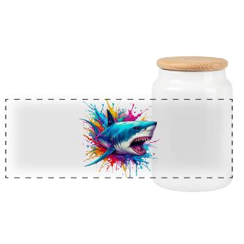 Requin - Boîte à biscuits avec couvercle en bois - blanc - Devant