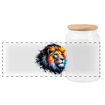 Lion - Panoramic Cookie Jar with Wooden Lid - white - Front
