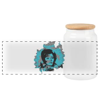 Abstract Woman Portrait Art Design - Panoramic Cookie Jar with Wooden Lid - white - Front
