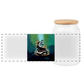 Wonderful Curved Fantasy Piano - Panoramic Cookie Jar with Wooden Lid - white - Front