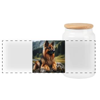 Art du berger allemand - Boîte à biscuits avec couvercle en bois - blanc - Devant