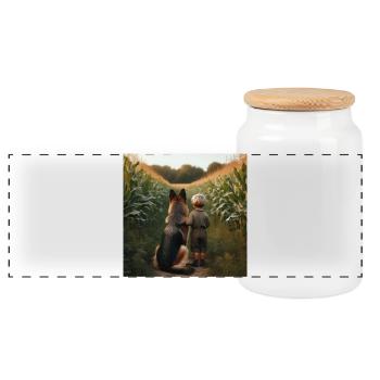 Art du berger allemand - Boîte à biscuits avec couvercle en bois - blanc - Devant