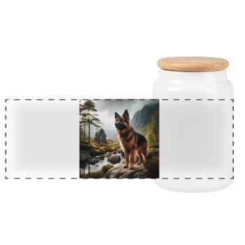 Deutscher Schäferhund Kunst - Panorama Keksdose mit Holzdeckel - Weiß - Vorne