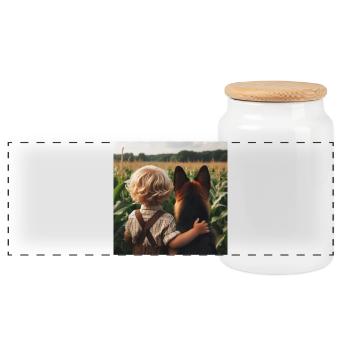 Art du berger allemand - Boîte à biscuits avec couvercle en bois - blanc - Devant