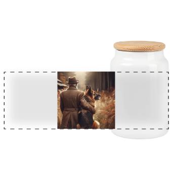 Art du berger allemand - Boîte à biscuits avec couvercle en bois - blanc - Devant