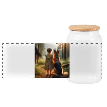 Art du berger allemand - Boîte à biscuits avec couvercle en bois - blanc - Devant