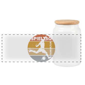 Gameday retro football fan league logo icon icon - Panoramic Cookie Jar with Wooden Lid - white - Front