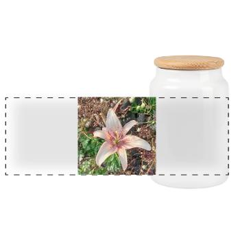 Gentle Pink Lily Blossoms - Panoramic Cookie Jar with Wooden Lid - white - Front