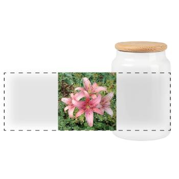 Pink Lily Blossoms - Panoramic Cookie Jar with Wooden Lid - white - Front
