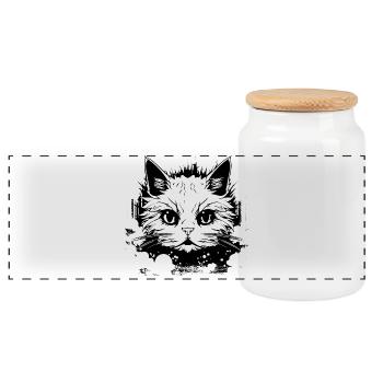 Chat Anime - Boîte à biscuits avec couvercle en bois - blanc - Devant