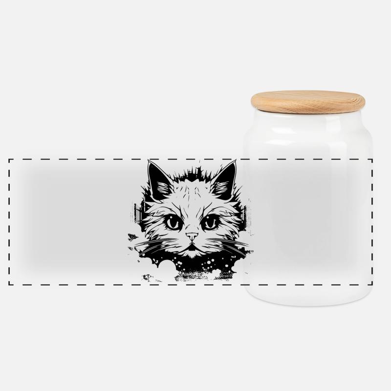 Katze Anime - Panorama Keksdose mit Holzdeckel - Weiß