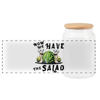 now we have the salad denglisch spruch wortspiel - Panorama Keksdose mit Holzdeckel - Weiß - Vorne