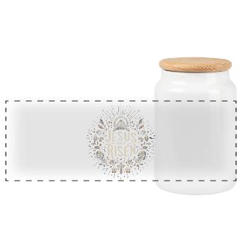 Jesus is Risen Circle - Panoramic Cookie Jar with Wooden Lid - white - Front