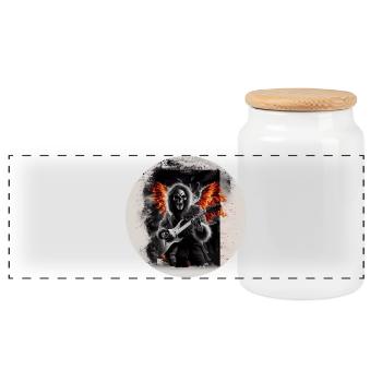 Rock 'n' Roll Skeleton on Fire #3 - Panoramic Cookie Jar with Wooden Lid - white - Front