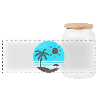 Vintage Beach Blue Grey - Panoramic Cookie Jar with Wooden Lid - white - Front