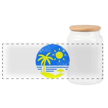 Vintage Beach Blue Yellow - Panoramic Cookie Jar with Wooden Lid - white - Front