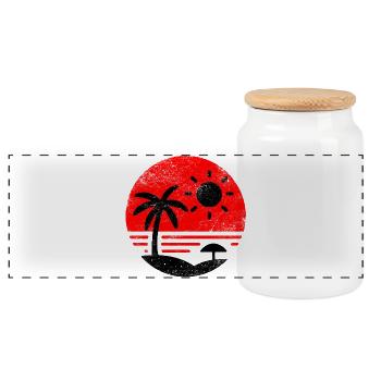 Vintage Beach Red Black - Panoramic Cookie Jar with Wooden Lid - white - Front